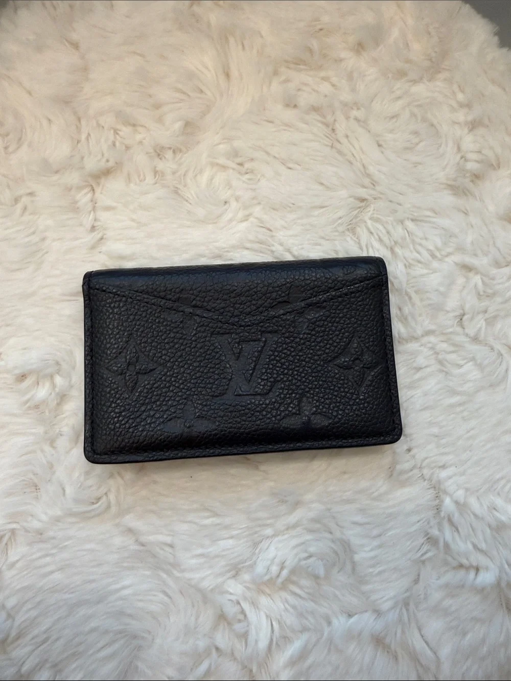 Louis Vuitton Black Embossed Monogram Compact Wallet with Gold Snap